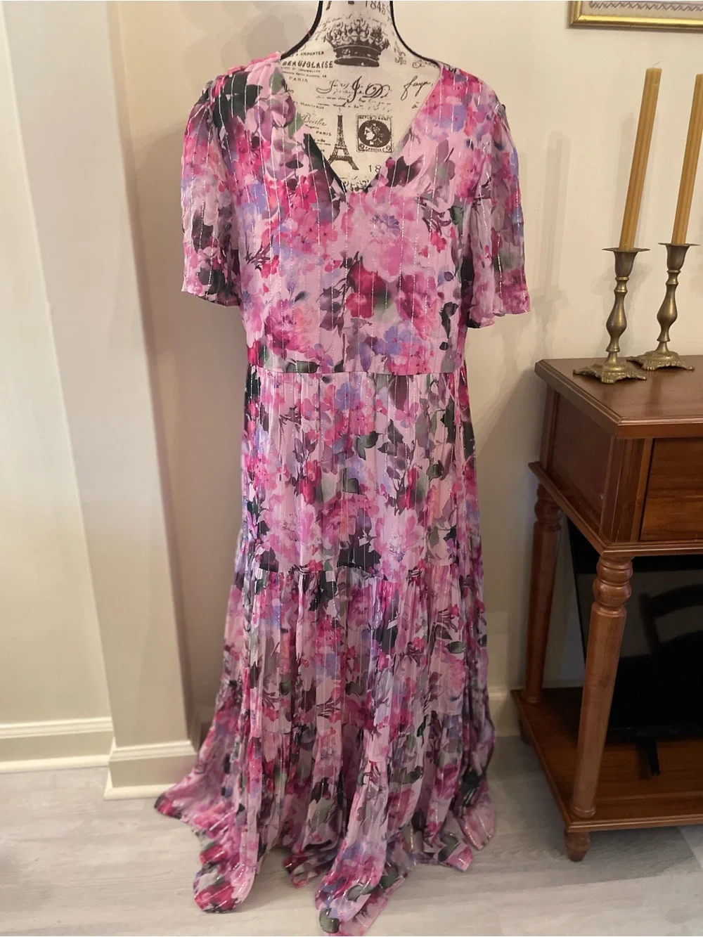 Soft Surroundings Pink Garden Romantic Tiered Santhia Maxi Dress ~ L ~ NWT - Picture 3 of 10